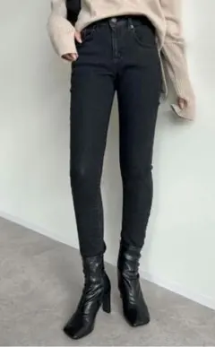 Re:EDIT 裏起毛ストレッチスキニーデニム ブラックLL