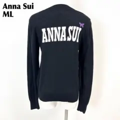 美品 ANNA SUI 長袖カーディガン コットン M/L ブラック 大文字ロゴのサムネイル