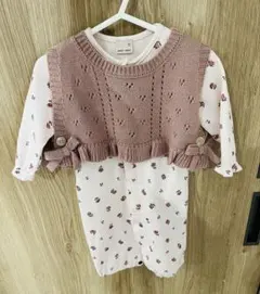 プティマイン　ニットベスト付　ツーウェイオール　50-70サイズ　ライトピンク