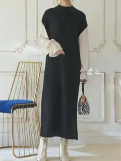 GRL Sサイズ　袖ブラウスドッキングニットワンピース