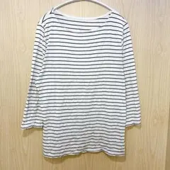 アニューデイ ボーダー トップス ボートネック 七分袖 L 白 黒 綿混 日常