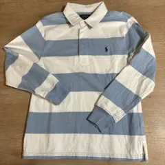 Polo Ralph ラガーシャツ 長袖150 白×ブルーの太めボーダー