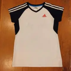 adidas VネックラグランTシャツ ホワイト ネイビー サイズ6