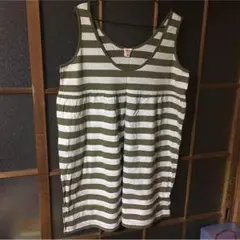 値下げ　ドラッグストアーズ 袖なしワンピース ボーダー白 オリーブ