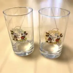 ミッキー ミニー 色違いのガラスコップ 2個　高さ11cm