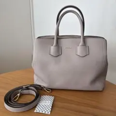 FURLA レザートートバッグ ピンクベージュ 2way ショルダー付