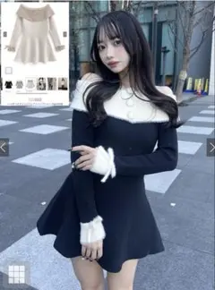 GRL シャギーオフショルフレアニットワンピース