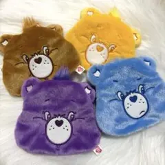ケアベア♡ ガチャガチャ フェイスポーチ ブラウン イエロー ブルー パープル