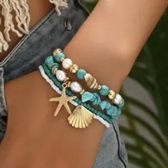 ターコイズブルー　ブレスレット　3点