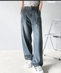 Java ワイドレッグ デニムパンツ ブルー