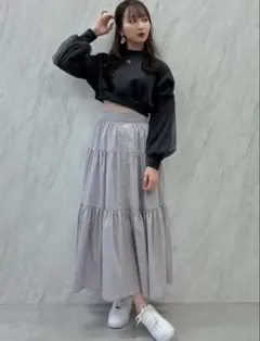 dazzlin フロントボタン ティアード ロングスカート グレー