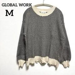 グローバルワーク ヘリンボーン ジャガードニット M モノトーン