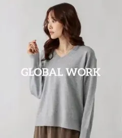 グローバルワーク 長袖ニット セーター Vネック シンプル ウール混 ゆったり