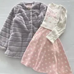 メゾピアノ　グレーのファーコート　ワンピース　2点セット 140