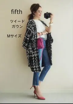 【fifth(フィフス)】ツイードガウン　ブラック　ノーカラーコート