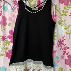 ３Ｌ　レース付きタンクトップ　ノースリーブ　ブラック