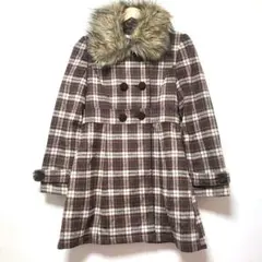 tralala　襟ファー　チェックコート　ブラウン　Y2K