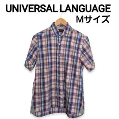 美品　ユニバーサルランゲージ　ブルー　ホワイト　チェック　シャツ　半袖のサムネイル