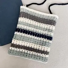 ストライプ編み物ポシェット　かぎ編み　バッグ　ポーチ