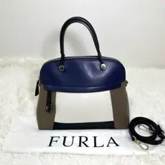【美品】FURLA パイパー 2WAY ハンドバッグ マルチカラー