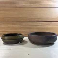 落款有り　陶器製円形植木鉢セット