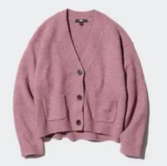 UNIQLO スフレヤーンVネックショートカーディガン ボタン付き XL ピンク