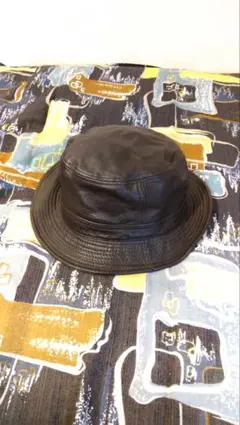 ダークブラウン レザー バケットハット