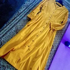 シャツワンピース M ロングワンピース オレンジ系 レディース 長袖