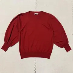 [美品]Anatelier カシミヤ混 薄手 パフスリーブニット レッド 38のサムネイル