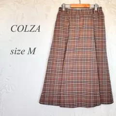 COLZA フレアロングスカート M ブラウン系チェック ウエストゴム 517