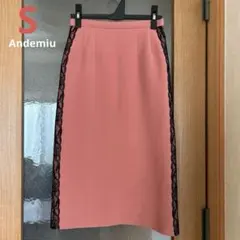 【Andemiu】サイドレースタイトスカート サーモンピンク Sのサムネイル