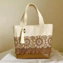 インド刺繍リボン&合皮 トートバッグ　訳あり品