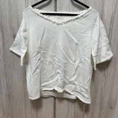 新品 パターンフィオナ　ビジュー付き半袖カットソー ホワイトのサムネイル