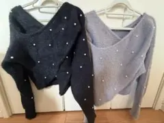 【2点売り】GRL/パールカシュクールシャギーニットトップス ［kz457］