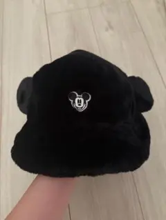 ミッキーマウス 耳付きファー帽子 黒
