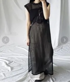 深スリットハイネックメッシュロングワンピースのサムネイル