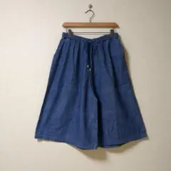 デニム ガウチョパンツ ワイドパンツ ウエストゴム カジュアルパンツ スカート
