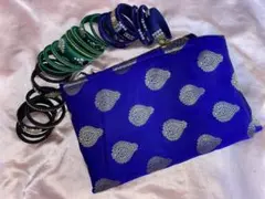 1回使用 サリー＆バングルセット ロイヤルブルー ゴールドデザイン
