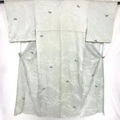 5k1774 着物　正絹　袷　小紋　薄緑　白　青　赤　花柄　和装