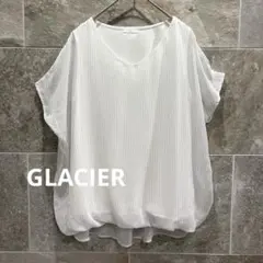 GLACIER グラシア ストライプ Vネックカットソー ブラウス M a537