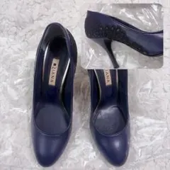 DIANA レースパンプス ネイビー アーモンドトゥ23cm［A116］