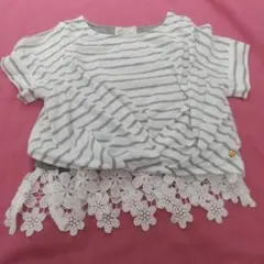 ストライプ柄レース裾Tシャツ 110cm