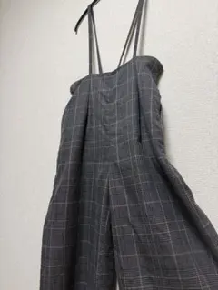 w closetグレー系チェック サロペット ワイドレッグ