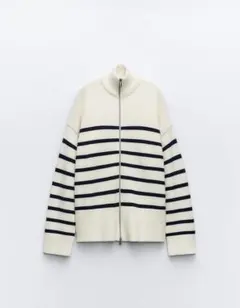 ZARA ボーダーニットカーディガン　ジップアップ　トップス
