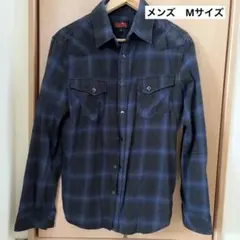 ネルシャツ ブラックブルー チェック柄　M