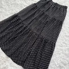 ティアードフレアスカート 黒と白の水玉　フレアスカートドット柄　XLサイズ