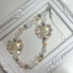 ♡ハンドメイド　ビーズストラップ　オレンジリボン