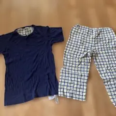 無印良品　140 150半袖　パジャマ　ネイビー　チェック　綿100% 七分丈