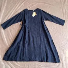 麻　リネン　ワンピース　ジャケット　紺　ネイビー　ＭＬ