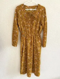 ワンピース ロングワンピース 長袖 ひざ下 花柄 イエロー 韓国 フリーサイズ